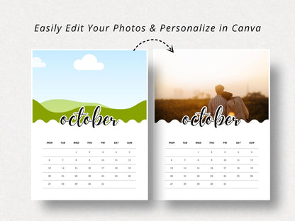 2026 Monthly Photo Calendar Template Custom, Canva Editable Printable, Minimalist Design, Drag & Drop