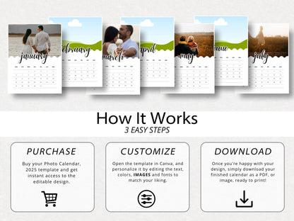 2026 Monthly Photo Calendar Template Custom, Canva Editable Printable, Minimalist Design, Drag & Drop
