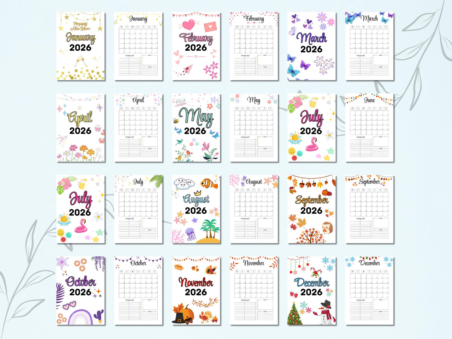 2026 Monthly Calendar: Printable Planner, Colorful Design (A4/A5 Digital Download)