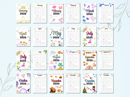 2026 Monthly Calendar: Printable Planner, Colorful Design (A4/A5 Digital Download)