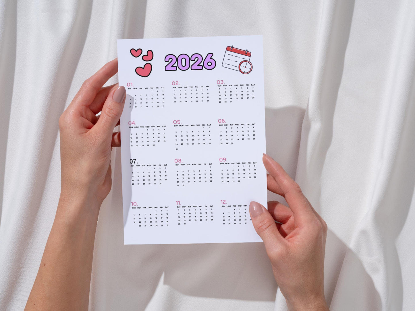 2026 Monthly Calendar: Printable Planner, Colorful Design (A4/A5 Digital Download)