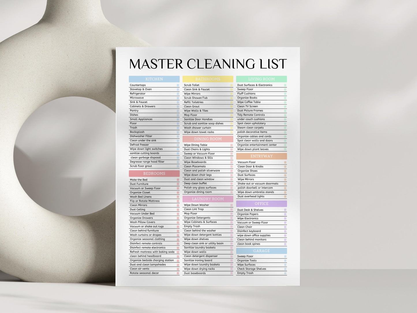 Master Cleaning Checklist Pastel, Room-by-Room House Schedule, Editable in Canva, A4, A5, US Letter