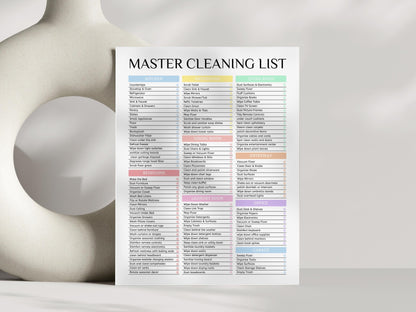 Master Cleaning Checklist Pastel, Room-by-Room House Schedule, Editable in Canva, A4, A5, US Letter