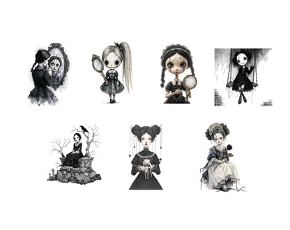 Vintage-Gruselpuppen-Clipart-Bundle, Gothic-Gruselpuppen-Clipart im Vintage-Stil, Gruselpuppen-PNG, Gothic-Clipart, Kommerzielle Nutzung, Digitaler Download