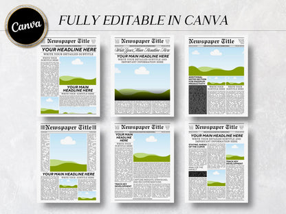 Editable Front Page Templates | 6 Pages | Canva Newspaper Layout | A4 & US Letter | Printable Newspaper Design