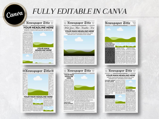Editable Front Page Templates | 6 Pages | Canva Newspaper Layout | A4 & US Letter | Printable Newspaper Design