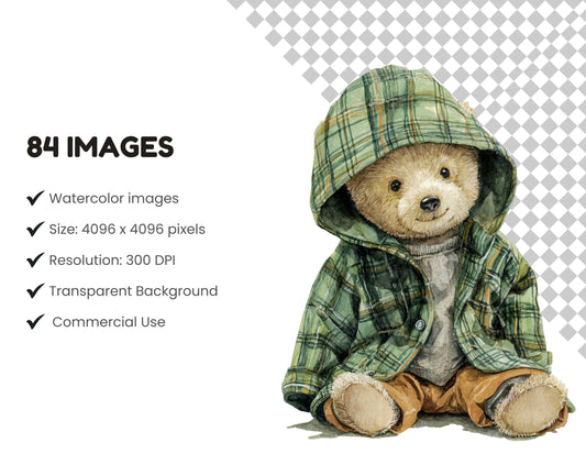 84 Classic Teddy Bear Clipart Bundle, Cute Little Teddy Bear Clipart, Kids Nursery Clipart, Vintage Toys png, Baby Shower Decor