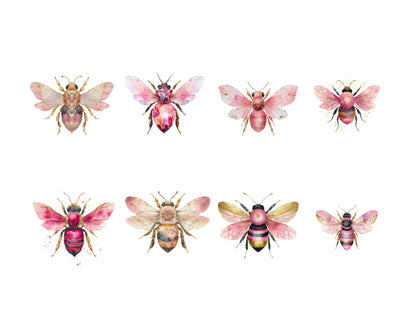 Pink Honey Bee Clipart Bundle, Watercolor Fantasy Pink Honey Bee png, Insect Clipart, Nature Clipart, Cute Bee Clipart, Digital Download