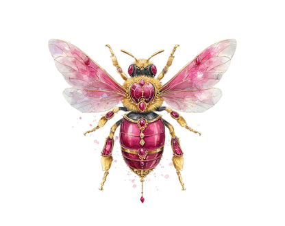 Pink Honey Bee Clipart Bundle, Watercolor Fantasy Pink Honey Bee png, Insect Clipart, Nature Clipart, Cute Bee Clipart, Digital Download