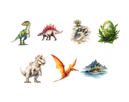 45 Dinosaur Clipart Bundle, Watercolor Dinosaur png, Jurassic Dino Clipart, Prehistoric Illustration, Commercial Use, Digital Download