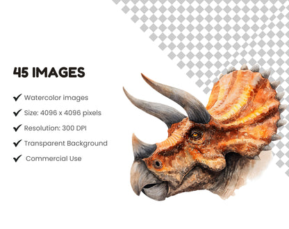 45 Dinosaur Clipart Bundle, Watercolor Dinosaur png, Jurassic Dino Clipart, Prehistoric Illustration, Commercial Use, Digital Download