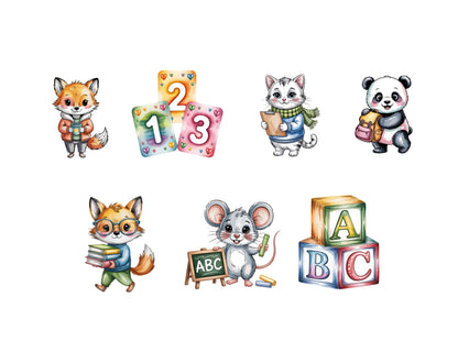 Back To School Animal Clipart Bundle, Cute Animal Back To School png, Nursery Preschool Toddlers Animal Clipart, School Supplies Clipart