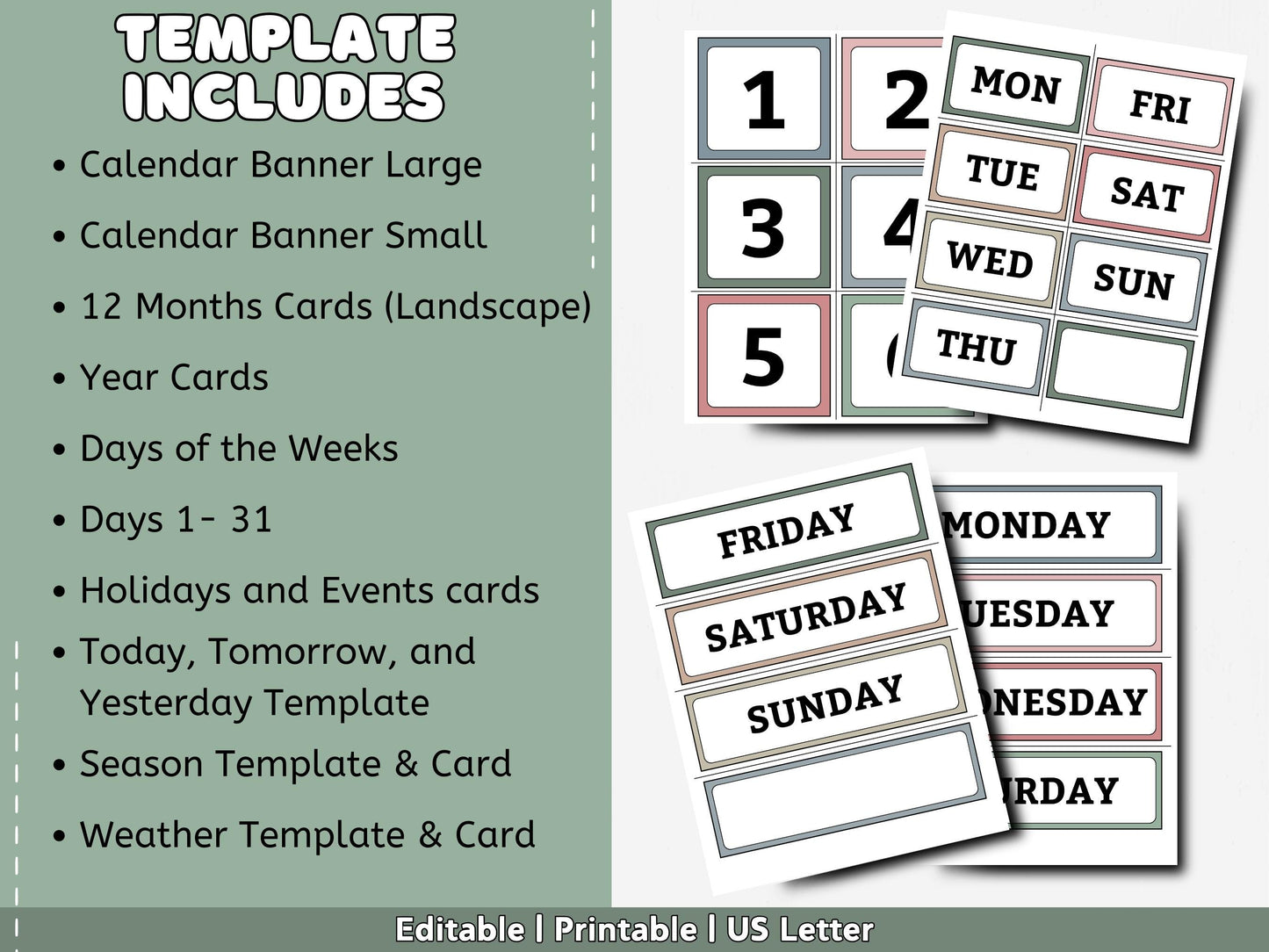 2026 Modern Boho Classroom Calendar & Educational for kids (Editable Canva Template)