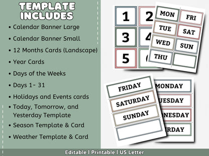 2026 Modern Boho Classroom Calendar & Educational for kids (Editable Canva Template)