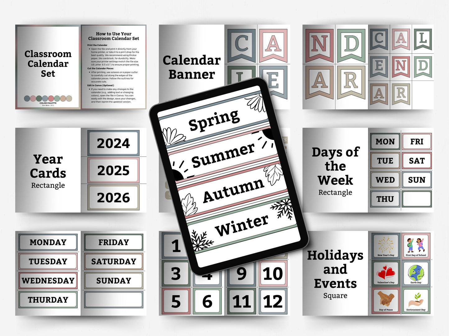 2026 Modern Boho Classroom Calendar & Educational for kids (Editable Canva Template)