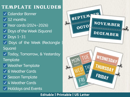 2026 Boho Classroom Calendar & Weather Station Editable Calendar (Digital Download)