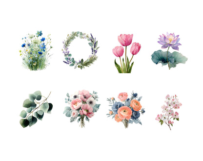 Watercolor Flower Design Clipart Bundle, Floral Pattern Set, Flower png, Flower Digital Download, Floral Boquete Clipart, Commercial Use