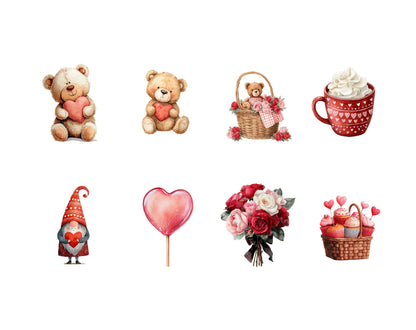 Watercolor Valentine Clipart Bundle, Cute Valentine png, Romantic Valentine Clipart, Valentine Sublimation Design, Commercial Use