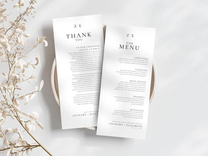 Minimalist Wedding Menu and Thank You Card Template | Modern & Elegant Design | Editable in Canva