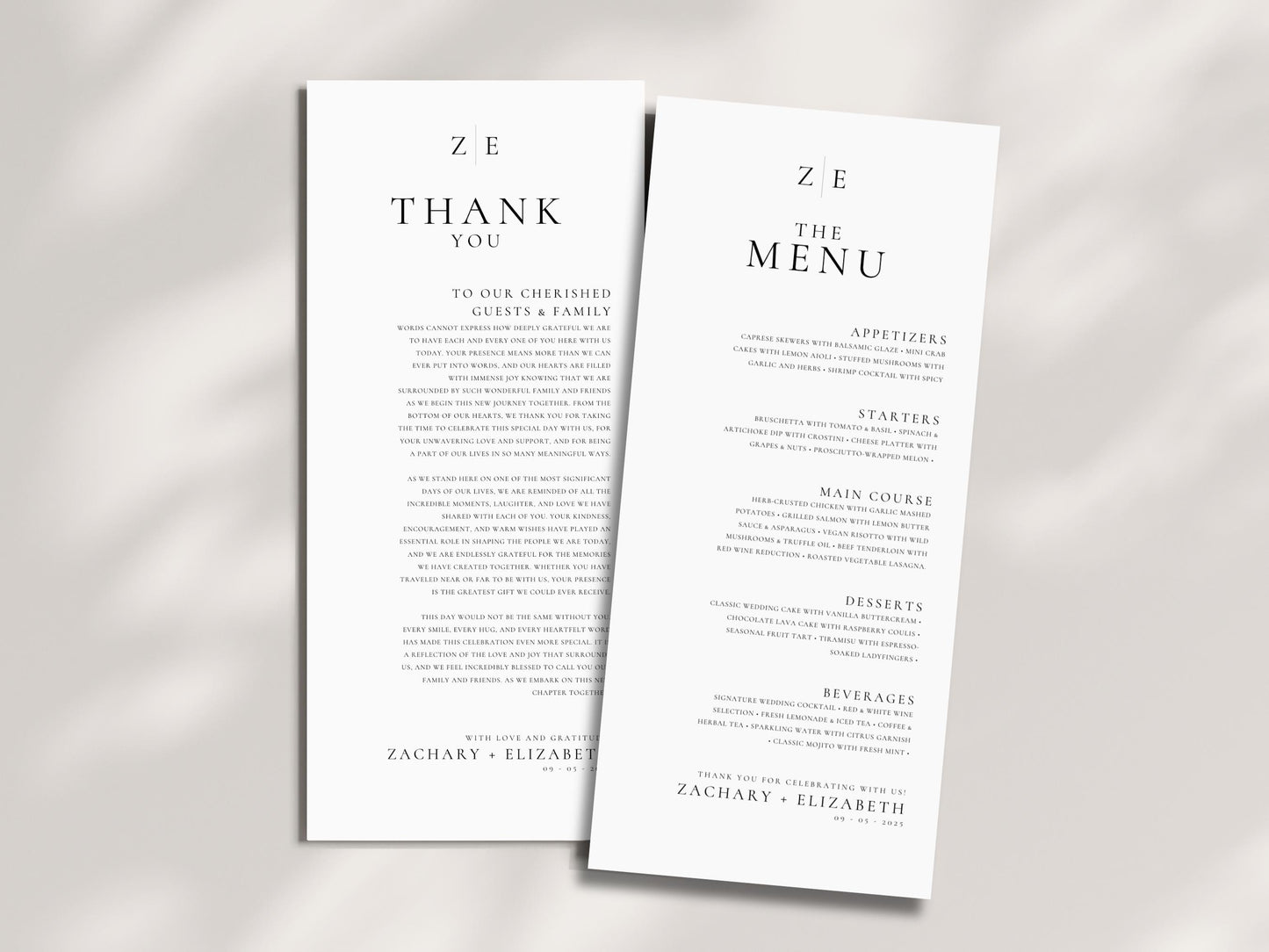 Minimalist Wedding Menu and Thank You Card Template | Modern & Elegant Design | Editable in Canva