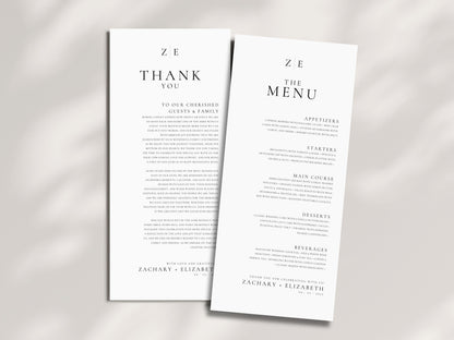 Minimalist Wedding Menu and Thank You Card Template | Modern & Elegant Design | Editable in Canva