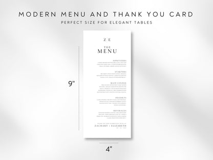 Minimalist Wedding Menu and Thank You Card Template | Modern & Elegant Design | Editable in Canva