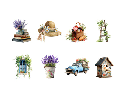 Watercolor Spring Clipart Mega Bundle, Floral Illustration, Bicycle And Blooming Flowers, Gardening And Rustic Clipart, Spring Flower png