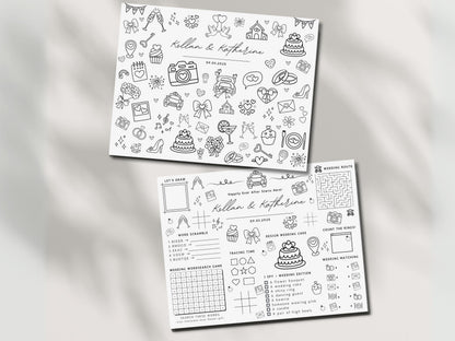 Personalized Wedding Activity Placemat, Kids Coloring Pages (Printable PDF, Editable in Canva)