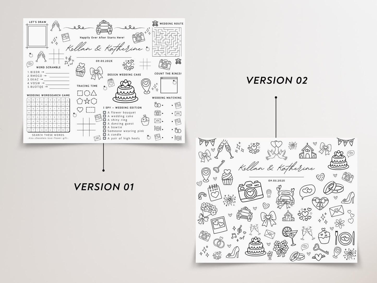 Personalized Wedding Activity Placemat, Kids Coloring Pages (Printable PDF, Editable in Canva)