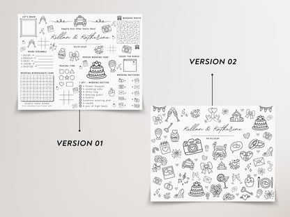 Personalized Wedding Activity Placemat, Kids Coloring Pages (Printable PDF, Editable in Canva)