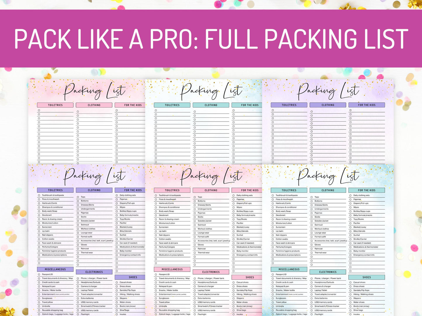 Packing List Template Printable, Editable Pack List, Vacation Packing List, Packing Checklist, Packing List Planner, Kids Packing List