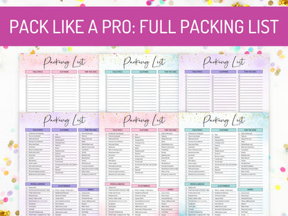 Packing List Template Printable, Editable Pack List, Vacation Packing List, Packing Checklist, Packing List Planner, Kids Packing List