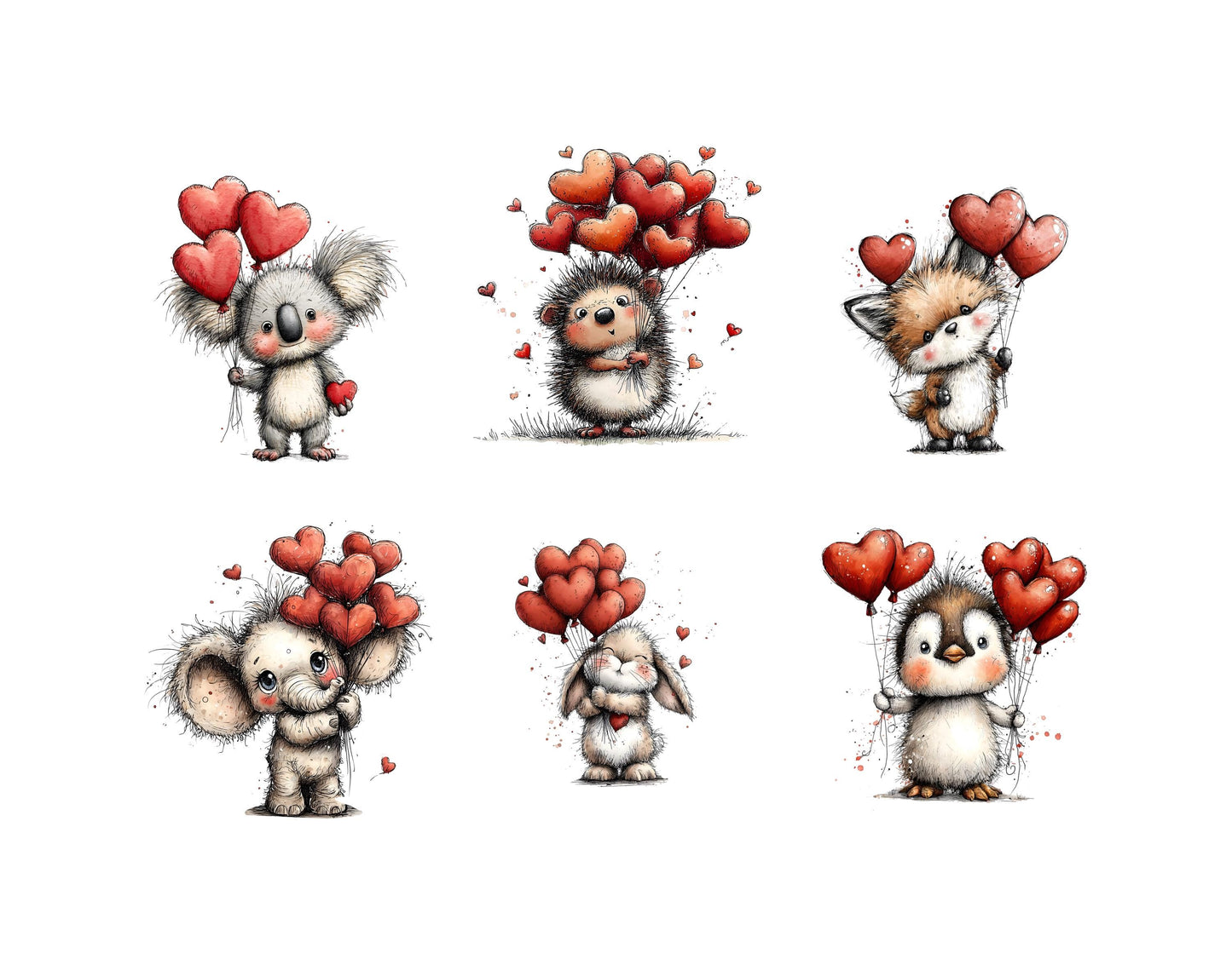 Valentine Teddy Bear Clipart Bundle, Valentine's Day png, Animals With Heart Clipart, Valentine Balloon Clipart, Valentine Animal Clipart