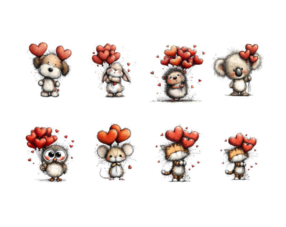 Valentine Teddy Bear Clipart Bundle, Valentine's Day png, Animals With Heart Clipart, Valentine Balloon Clipart, Valentine Animal Clipart