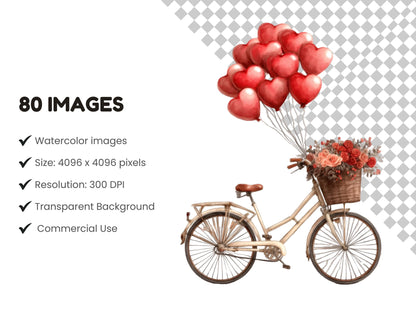 Valentine Clipart png Bundle, Watercolor Valentine Clipart, Cute Valentine png, Romantic Valentine Clipart, Valentine Elements Clipart