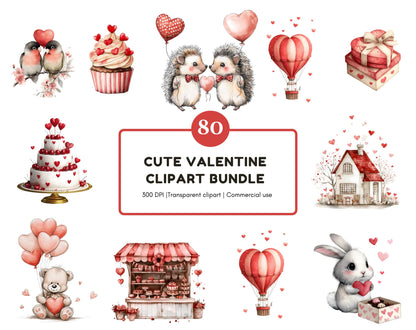 Valentine Clipart png Bundle, Watercolor Valentine Clipart, Cute Valentine png, Romantic Valentine Clipart, Valentine Elements Clipart