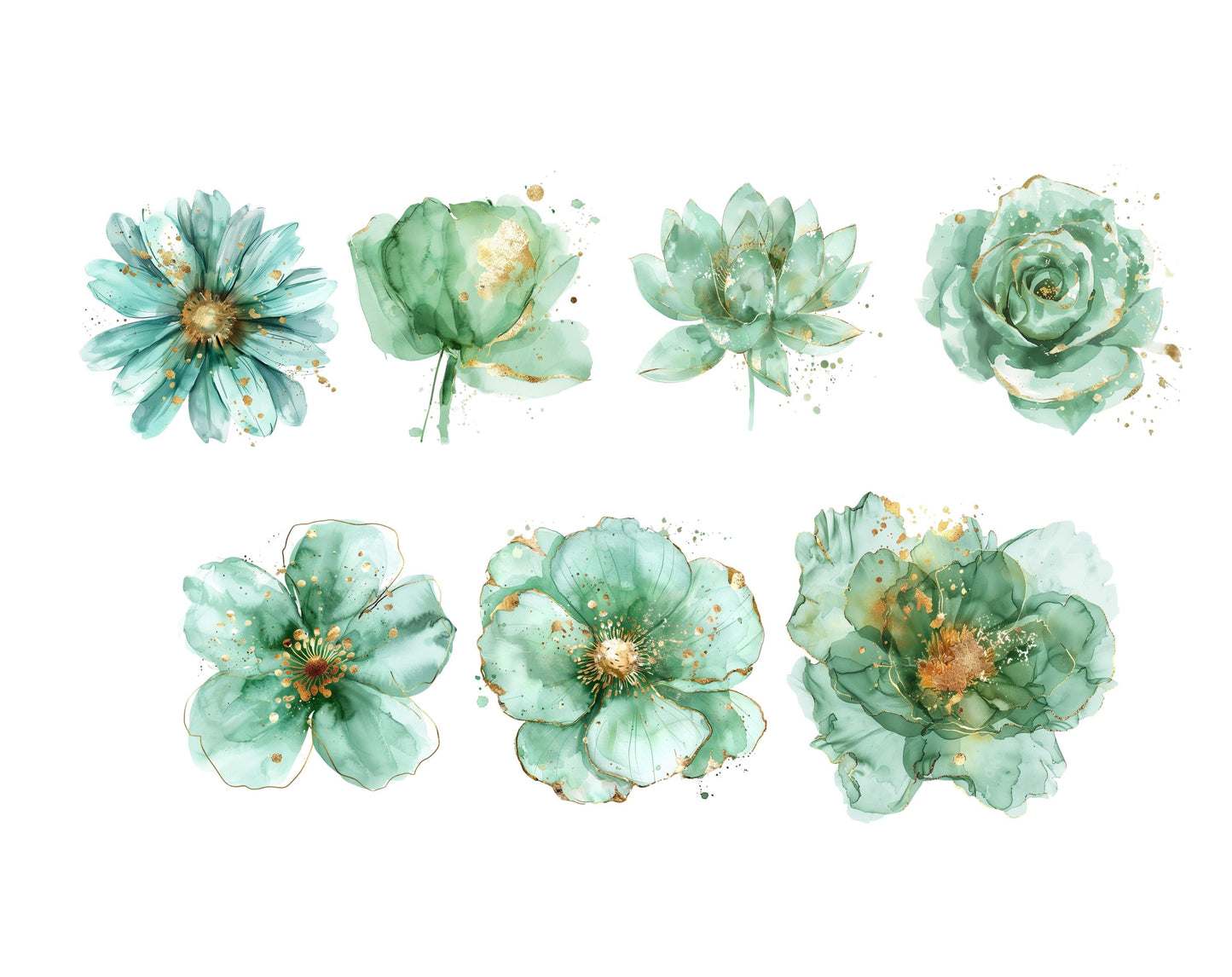 30 Abstract Flower Clipart png Bundle, Green Flower Clipart, Watercolor Floral Clipart, Floral Bouquet png, Commercial Use, Digital Download