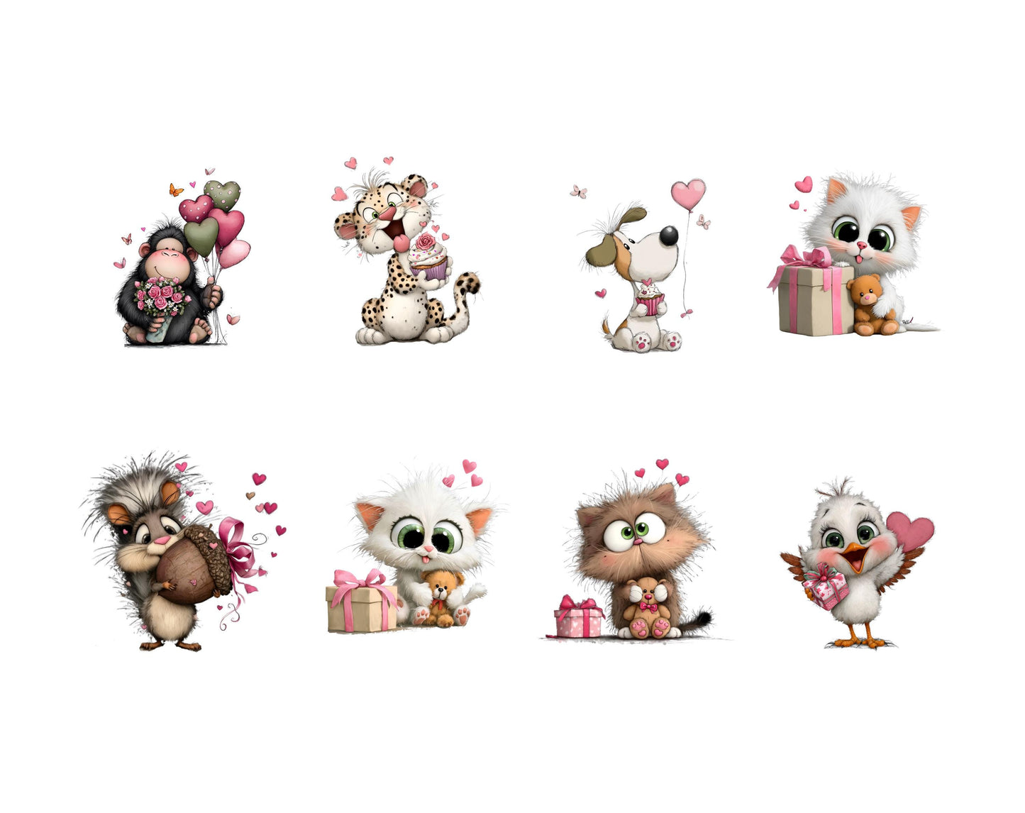 Valentine Animals Clipart Bundle, Watercolor Valentine's Day Animals png, Valentine Gift, Commercial Use, Digital Download
