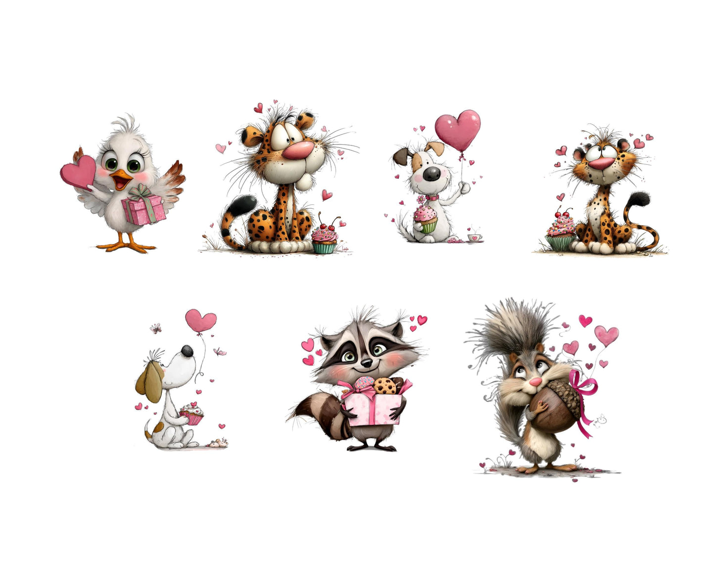 Valentine Animals Clipart Bundle, Watercolor Valentine's Day Animals png, Valentine Gift, Commercial Use, Digital Download