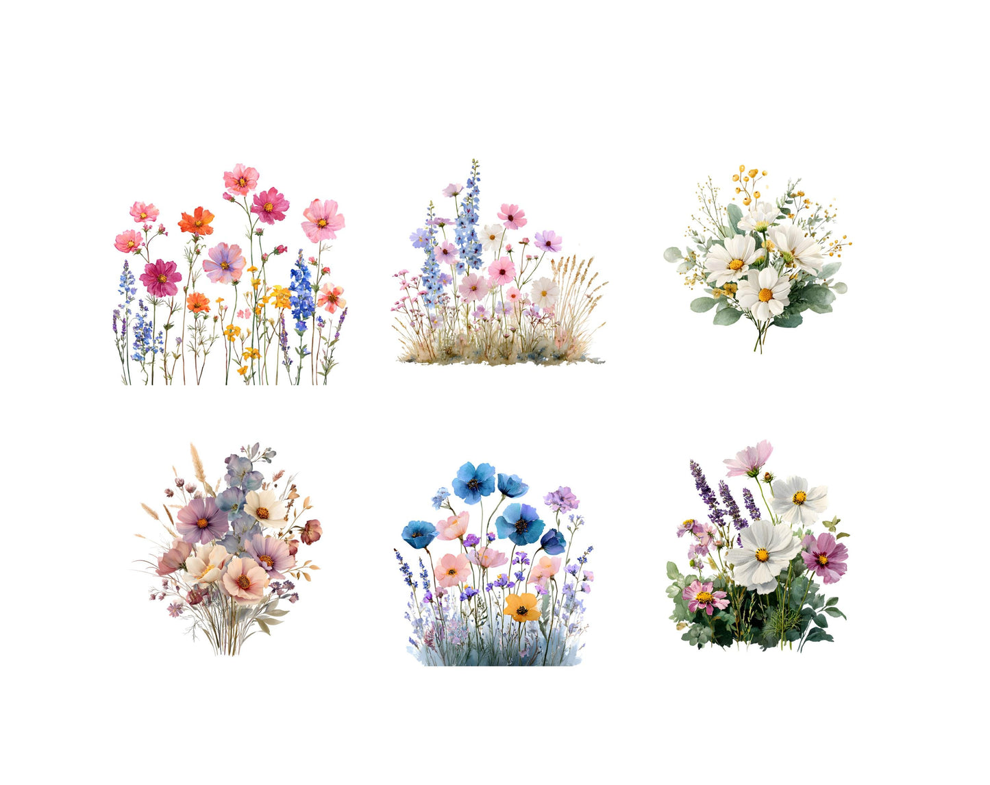 35 Well Defined Wildflower Clipart Bundle, Watercolor Wildflower Clipart Set png, Flower Clipart, Flower Bouquet png, High Quality png
