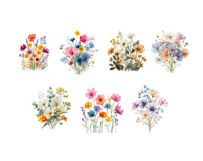 35 Well Defined Wildflower Clipart Bundle, Watercolor Wildflower Clipart Set png, Flower Clipart, Flower Bouquet png, High Quality png