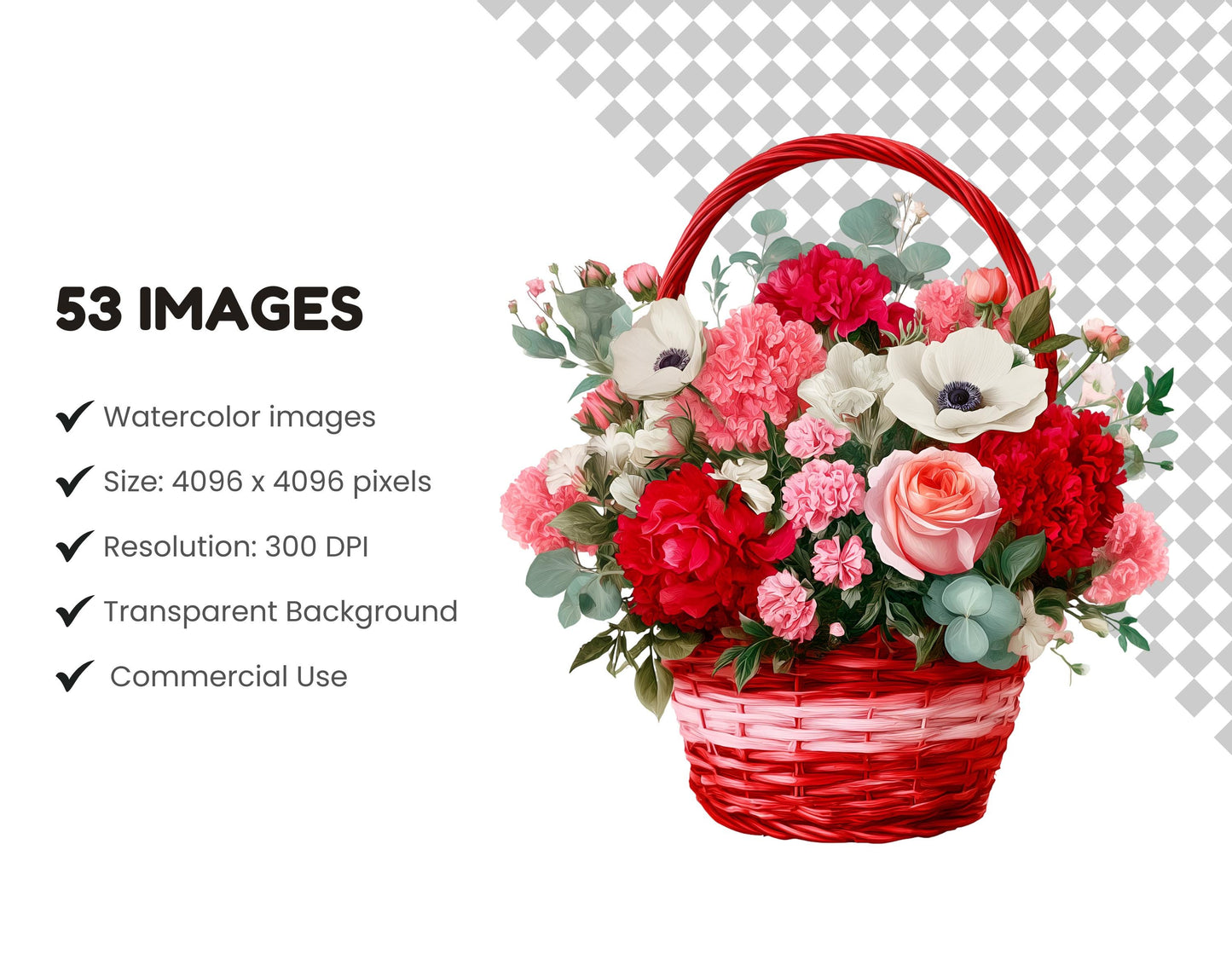 Watercolor Flower Bouquet Clipart Bundle, Valentine Flower Bouquet png, Floral Valentine's Day Clipart, Paper Craft, Love Roses Clipart