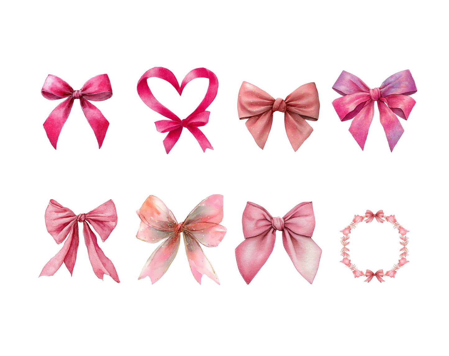 Ensemble d'images clipart de nœuds roses, nœuds coquettes aquarelle png, cadre de nœud, ensemble d'images clipart de rubans roses, nœuds coquettes rose pâle, téléchargement numérique