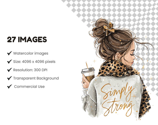 27 Boss Lady Clipart png Bundle, Girl Boss Clipart, Fashion Women Clipart, Love Yourself png, Watercolor Girl Lady Boss Clipart