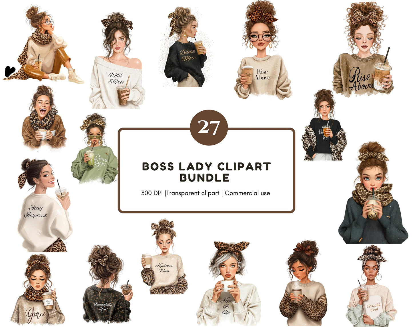 27 Boss Lady Clipart png Bundle, Girl Boss Clipart, Fashion Women Clipart, Love Yourself png, Watercolor Girl Lady Boss Clipart