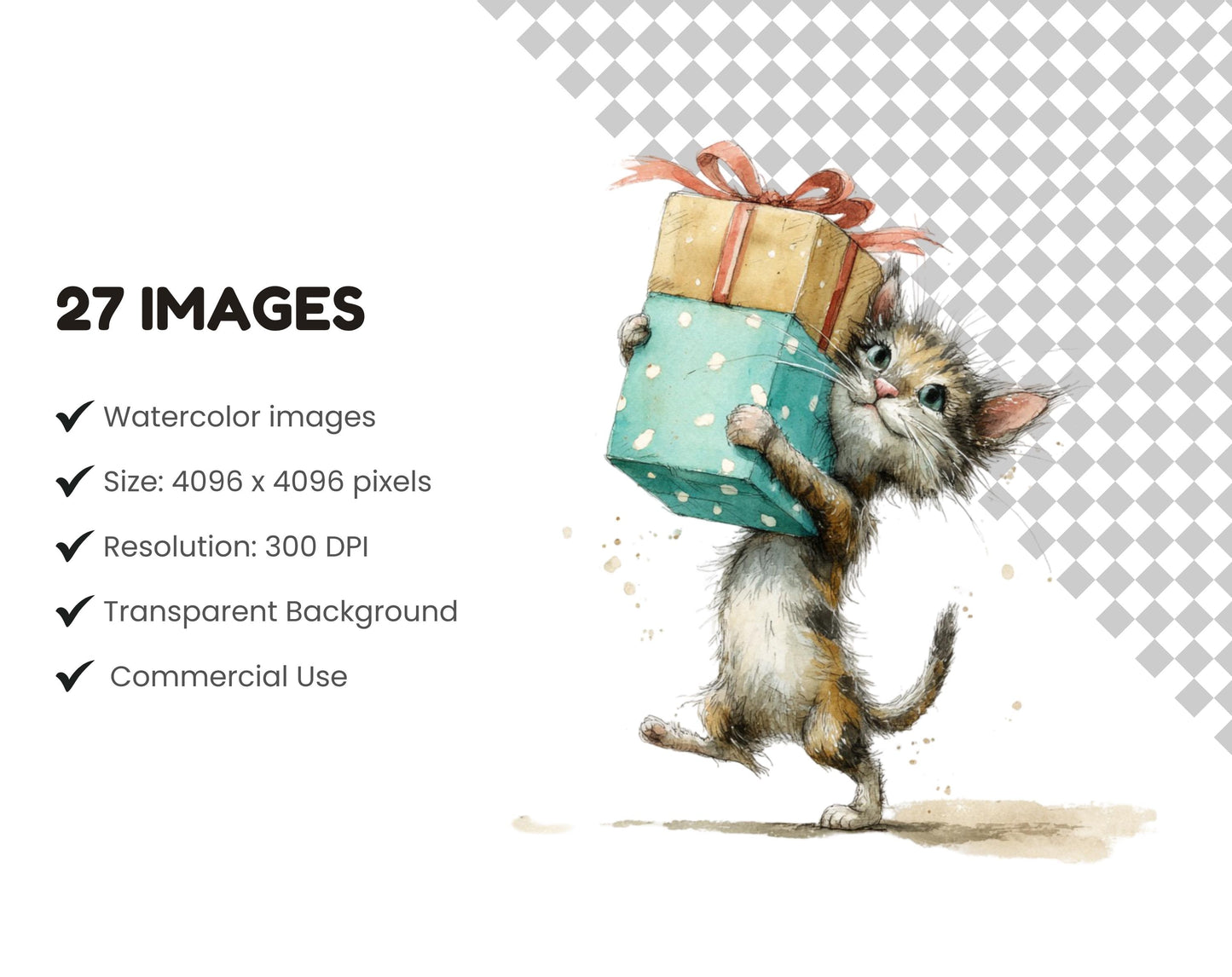 27 Birthday Cat Clipart Set, Watercolor cute Kitten Birthday, Balloons And Cakes, Cute Cat Birthday Celebration Clipart, High Quality png