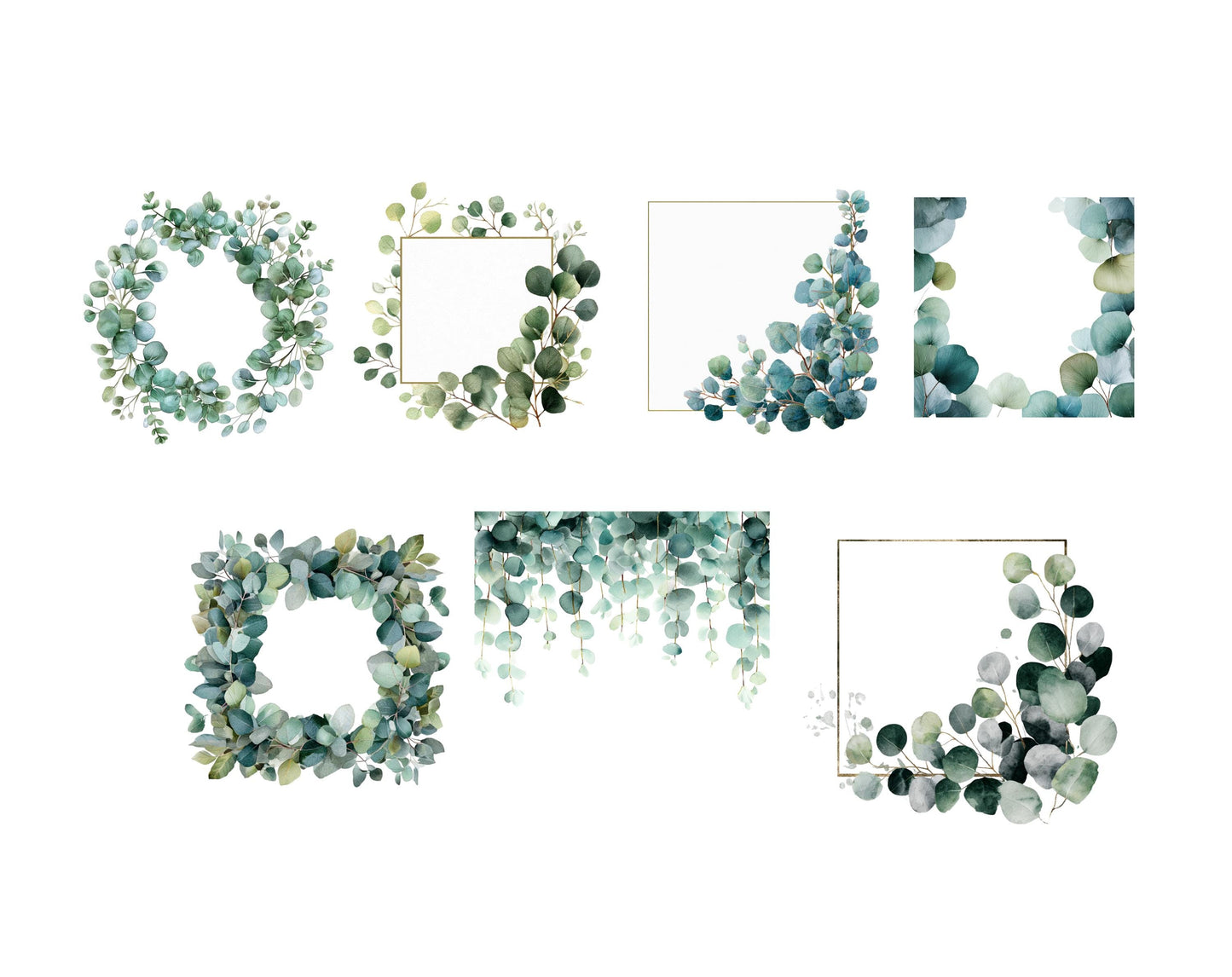 135 Eucalyptus Leaves Clipart Bundle, Watercolor Eucalyptus Leaf Clipart png, Green Leaf, Greenery Clipart, Botanical png, Wedding Clipart