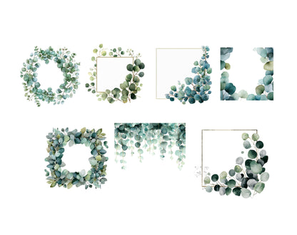 135 Eucalyptus Leaves Clipart Bundle, Watercolor Eucalyptus Leaf Clipart png, Green Leaf, Greenery Clipart, Botanical png, Wedding Clipart