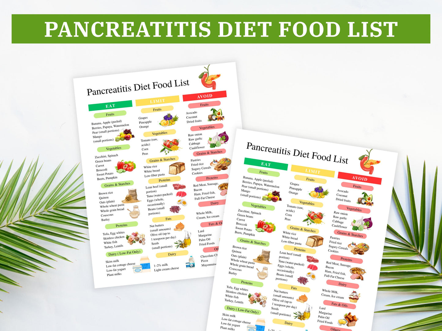 Pancreatitis Diet Food List Printable,  Pancreatitis Grocery Chart, Low Fat Diet Food List, Gallbladder Food List, Digital Download