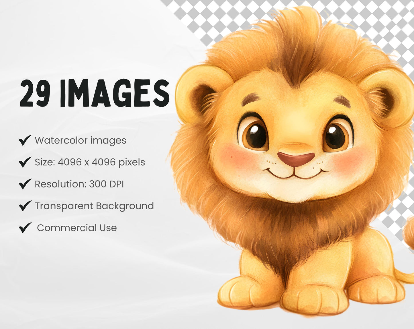 29 Safari Clipart Animals png, Watercolor Safari Animal Clipart png Bundle, Baby Animal Clipart, Cute  Animal Clipart, Nursery Clipart png